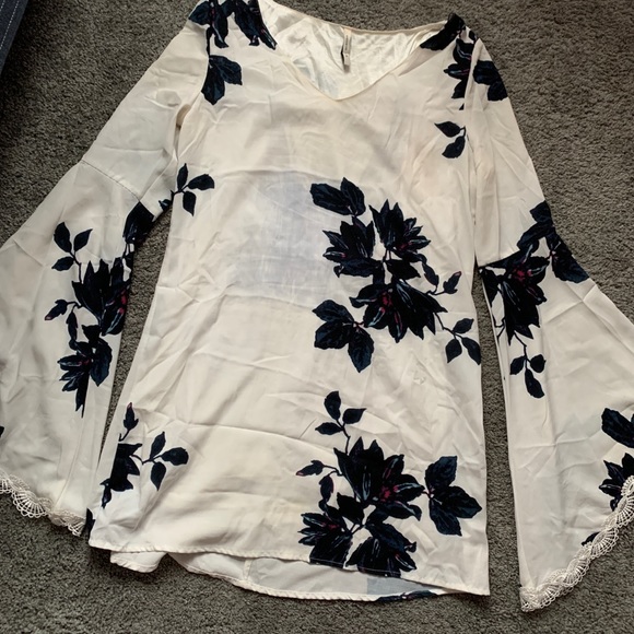 Shein White Long Sleeved Leaves Print Dress - Picture 6 of 9